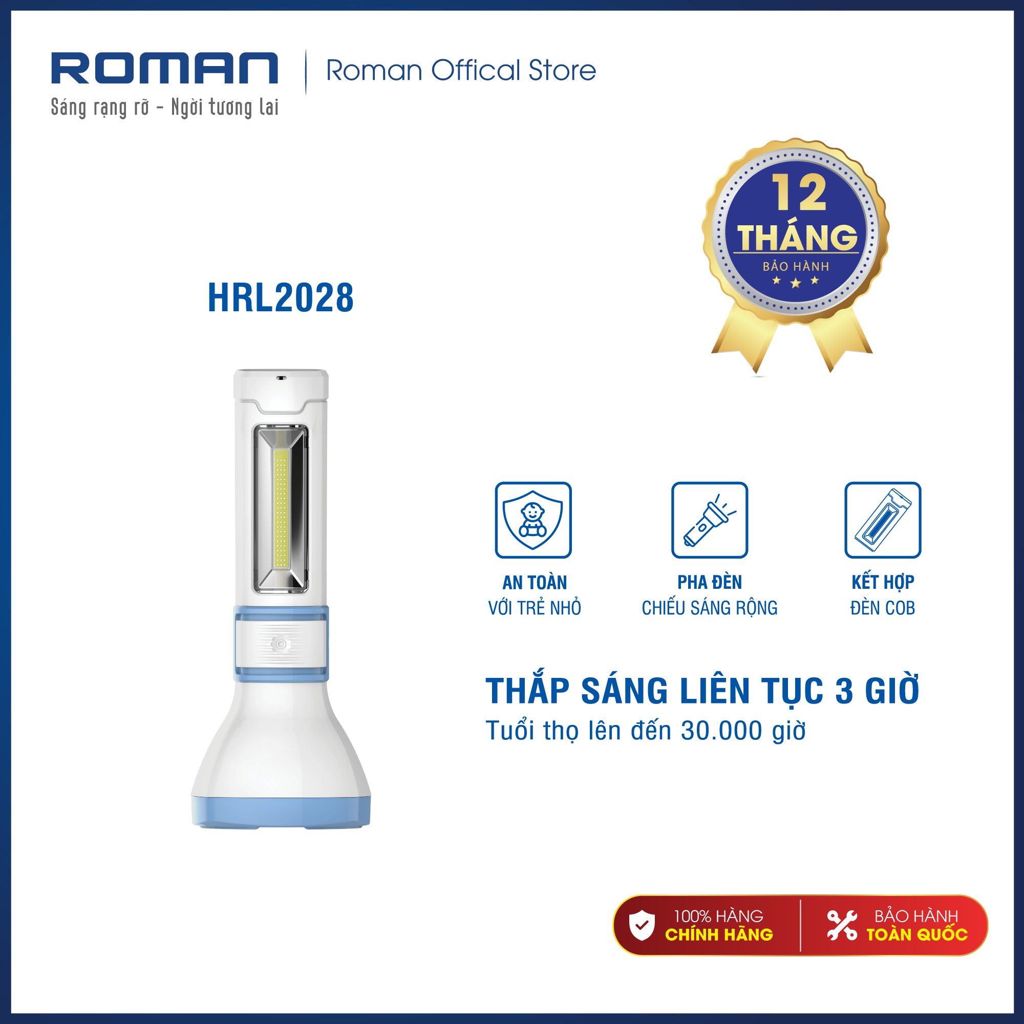 Đèn pin sạc cầm tay nhỏ gọn - Kết hợp đèn bụng Led COB Roman ELE2028/4W