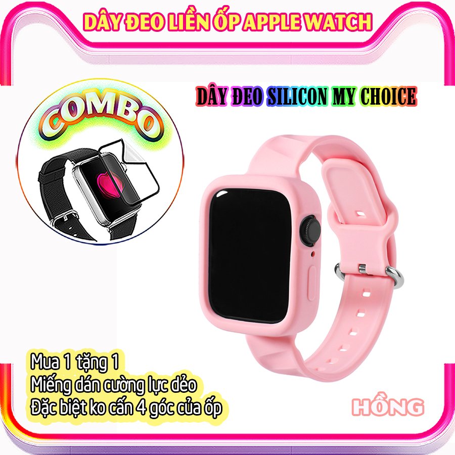 Dây Đeo liền ốp dành cho Apple Watch size 38/40/42/44mm silicon my choice - Hồng (tặng dán KCL theo size)