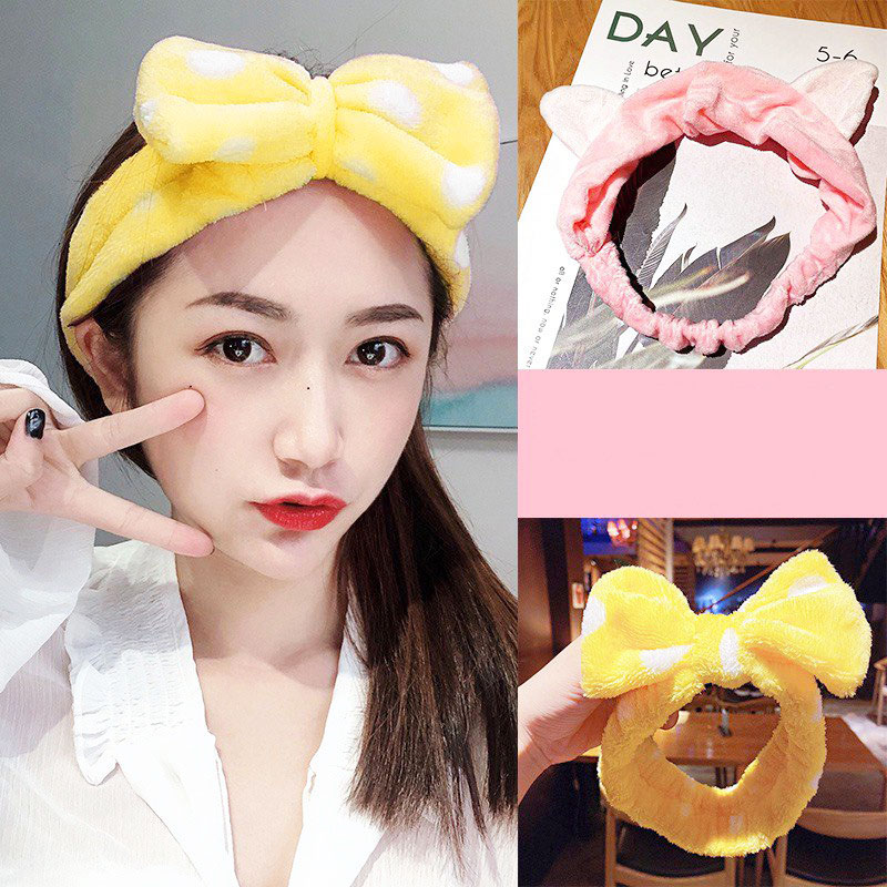 Băng đô nơ chấm bi, băng đô turban rửa mặt trang điểm kiểu dáng cute BD28