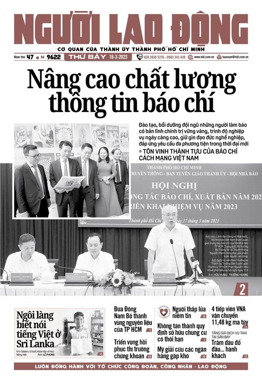 Nhật báo Người Lao Động 13-3-2023 đến 19-3-2023