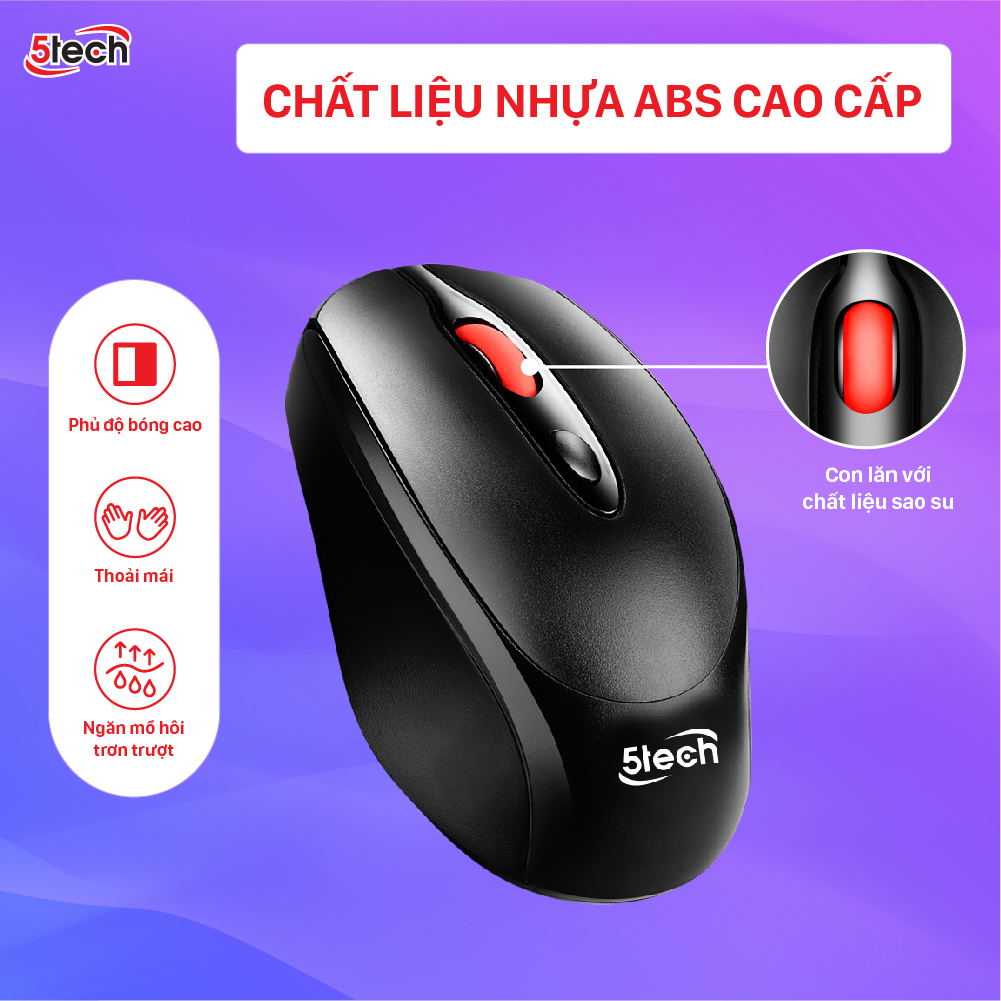 Chuột không dây 5TECH, chuột gaming wireless 2.4Ghz chuột quang sạc pin siêu nhạy cho máy tính, laptop,chất liệu nhựa ABS cao cấp hàng chính hãng