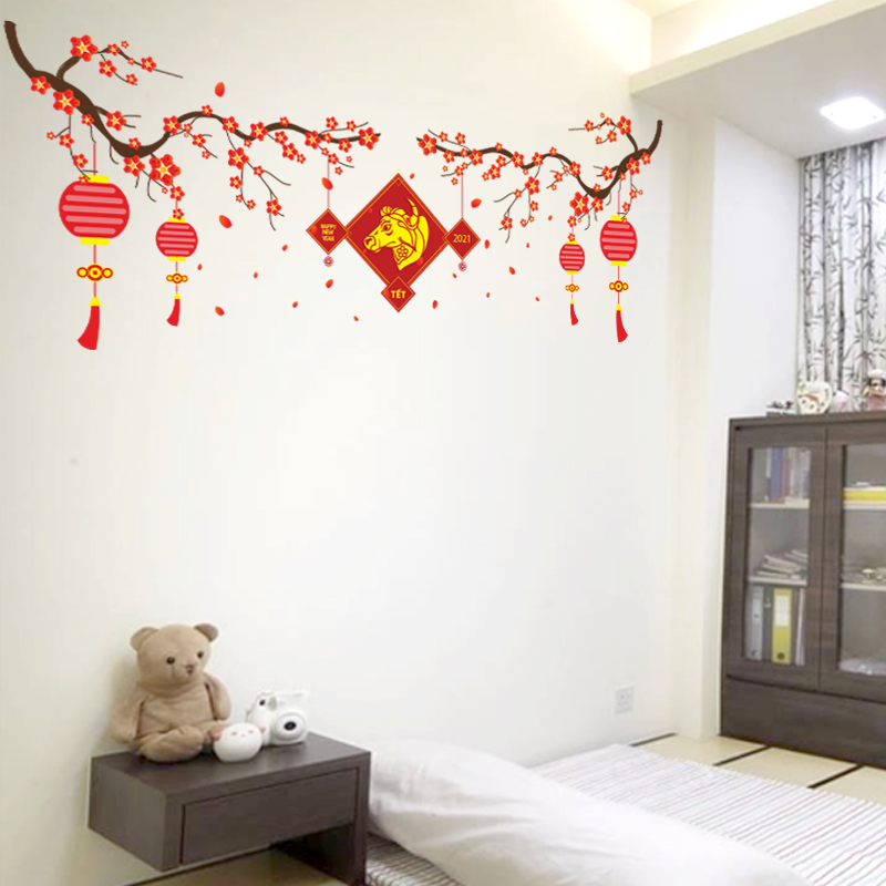 Decal Dán Trang Trí Phòng | Tranh Dán Tường Chủ Đề Cành Mai Chúc Tết