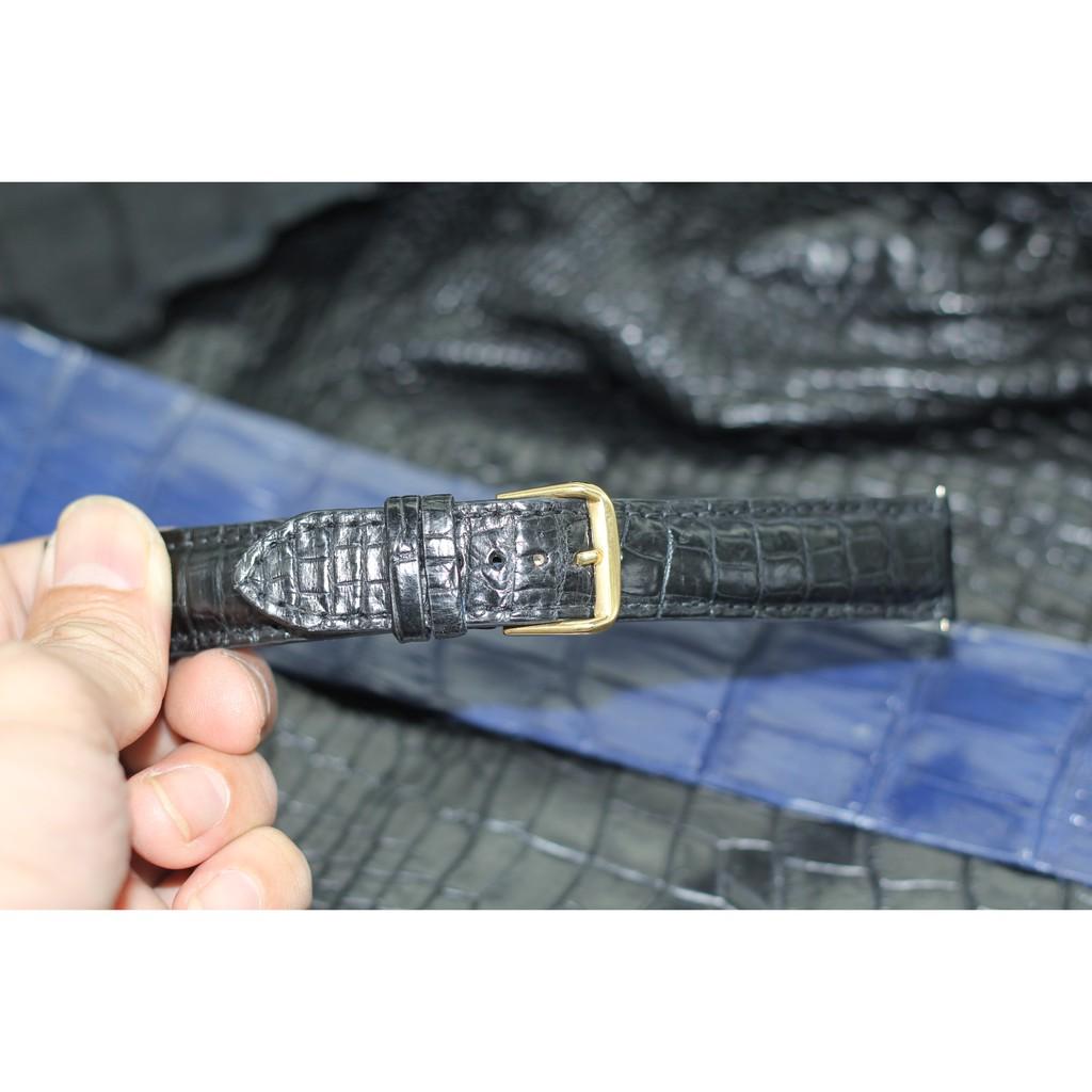 Dây đồng hồ da cá sấu cao cấp màu đen vân bông SIZE 20MM