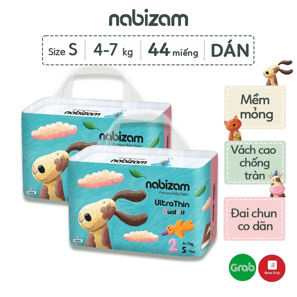 Combo 2 Bịch Bỉm Dán NABIZAM UltraThin Nội Địa Hàn 3 Lớp Siêu Mỏng Size S Cho Bé Từ 4-7kg, 44 Miếng/Bịch