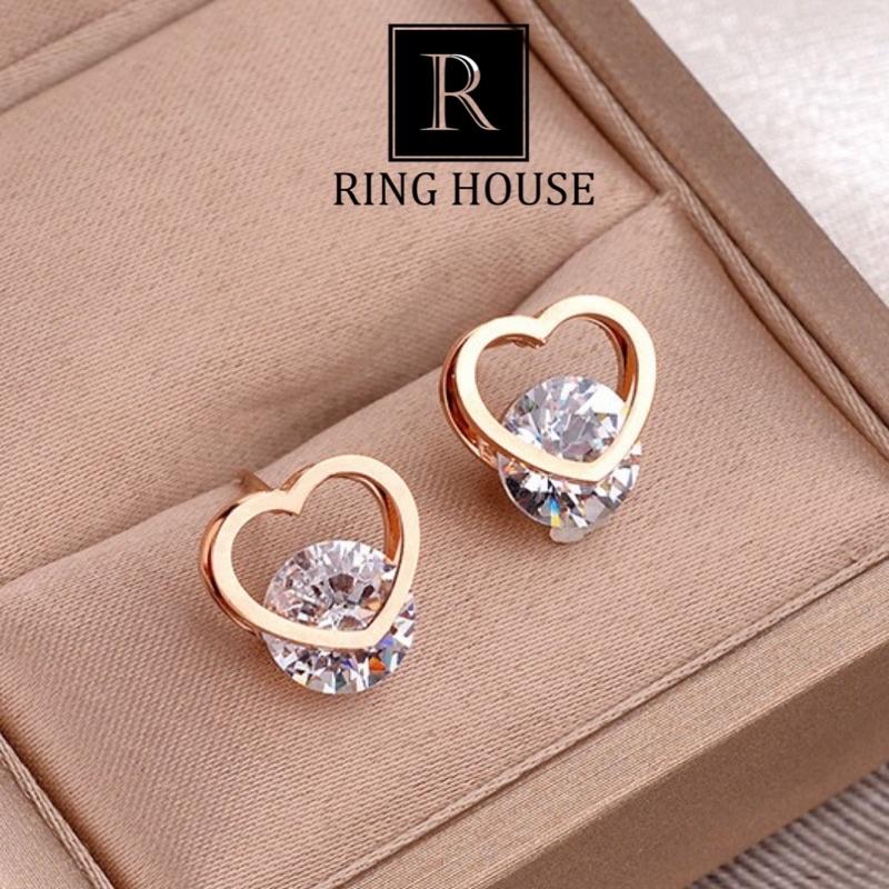 Khuyên Tai Bông Tai Nữ Trái Tim Đính Ngọc Xinh Ring House