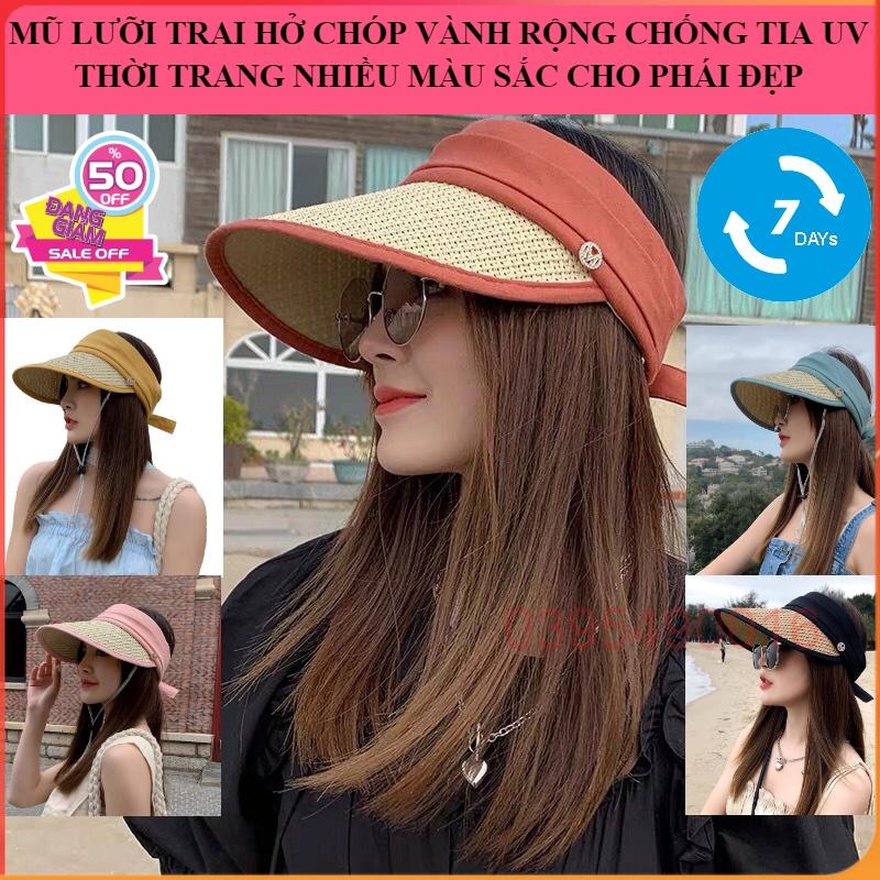 Mũ cói lưỡi trai Chống Nắng Tia Uv nửa đầu Vành rộng Nón hở chóp thời trang nhiều màu cho phái đẹp Phong cách hàn quốc - CAM