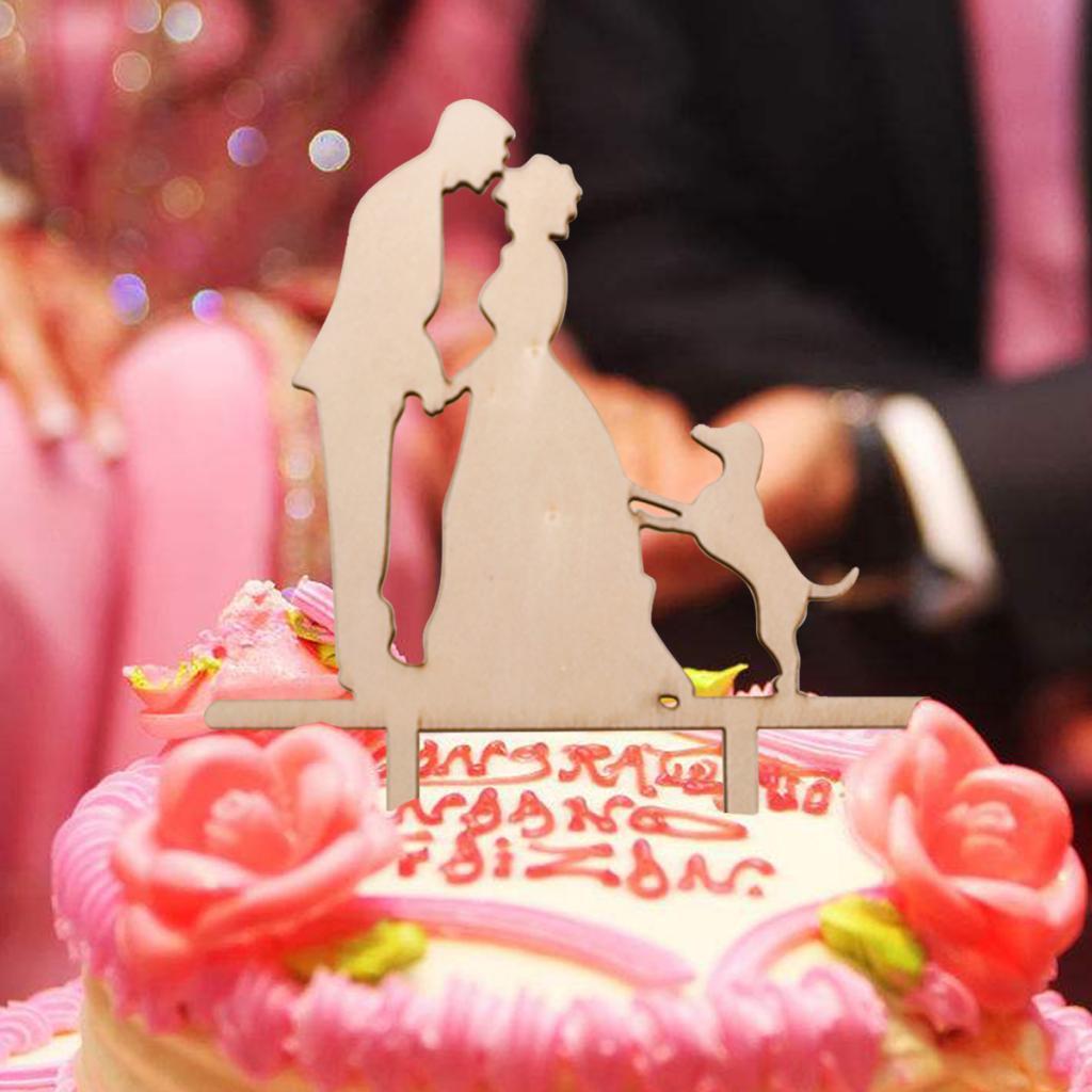 Pack of 4 Bride and Groom Silhouette with Dog Cake Topper Wedding Cake Decor