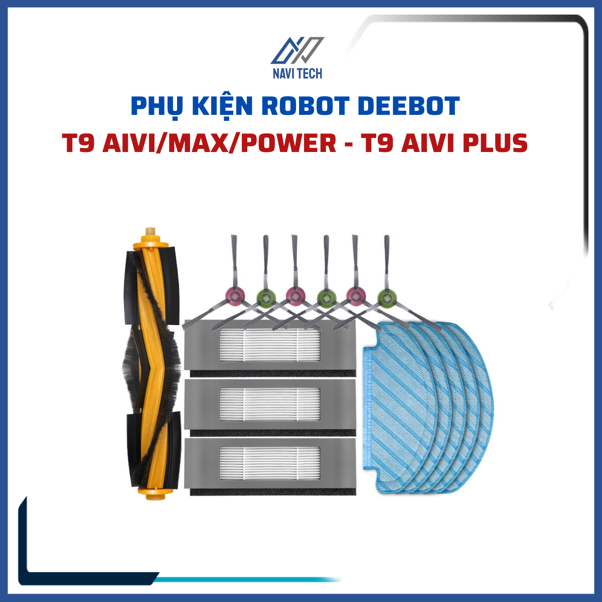 Phụ kiện khăn, chổi cạnh, chổi chính, lọc bụi dành cho Robot Ecovasc Deebot Ozmo T9, T9 Aivi, T9 Power, T9 Max, T9 Aivi Plus