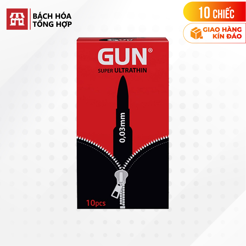 [Hộp 10 cái] Bao cao su Gun Super Ultra Thin - Siêu mỏng 0.03mm