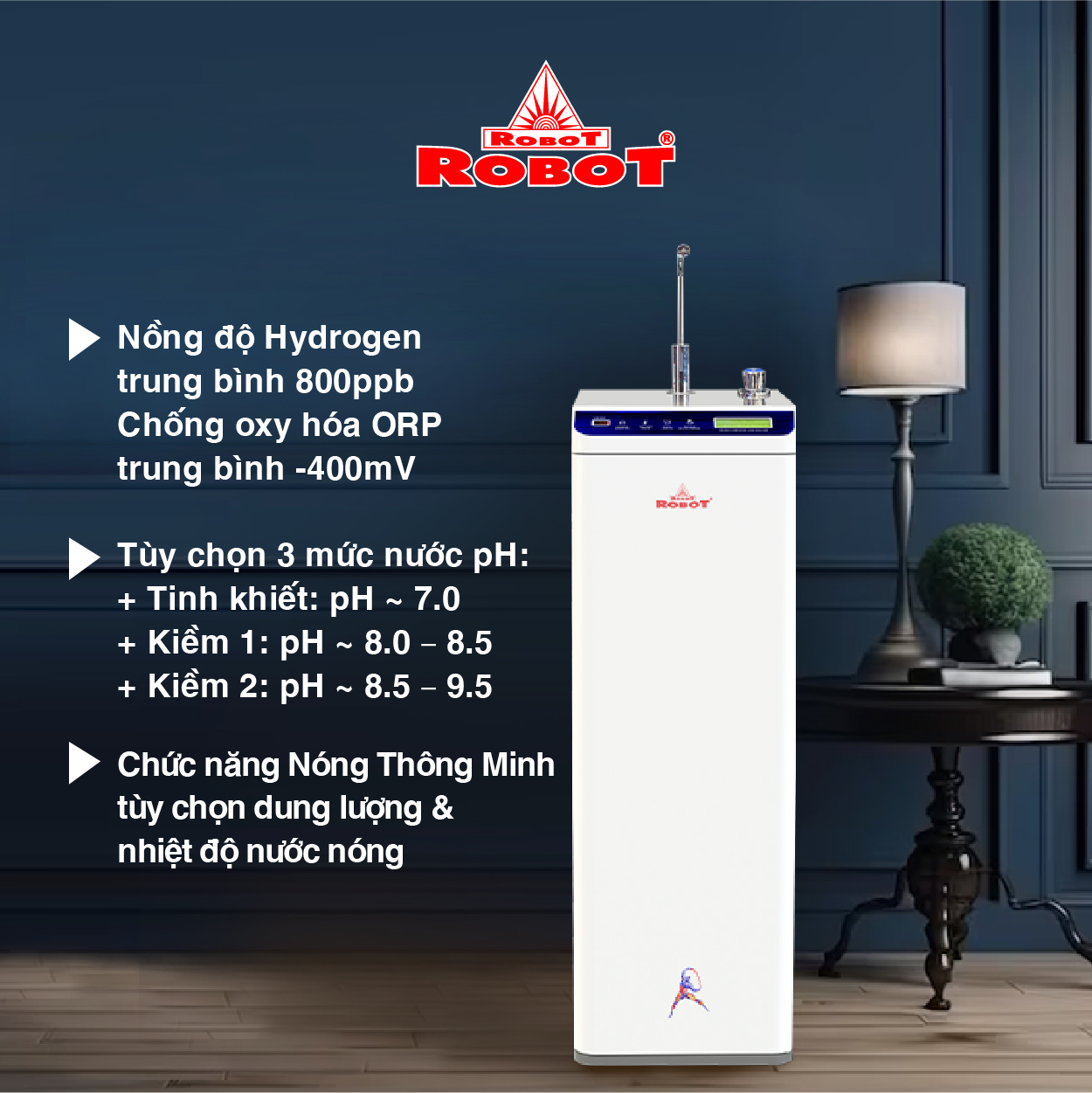 Máy Lọc Nước R.O Hydrogen Kiềm Nóng Thông Ninh ROBOT HydroMegaPlus-9 - Hàng Chính Hãng