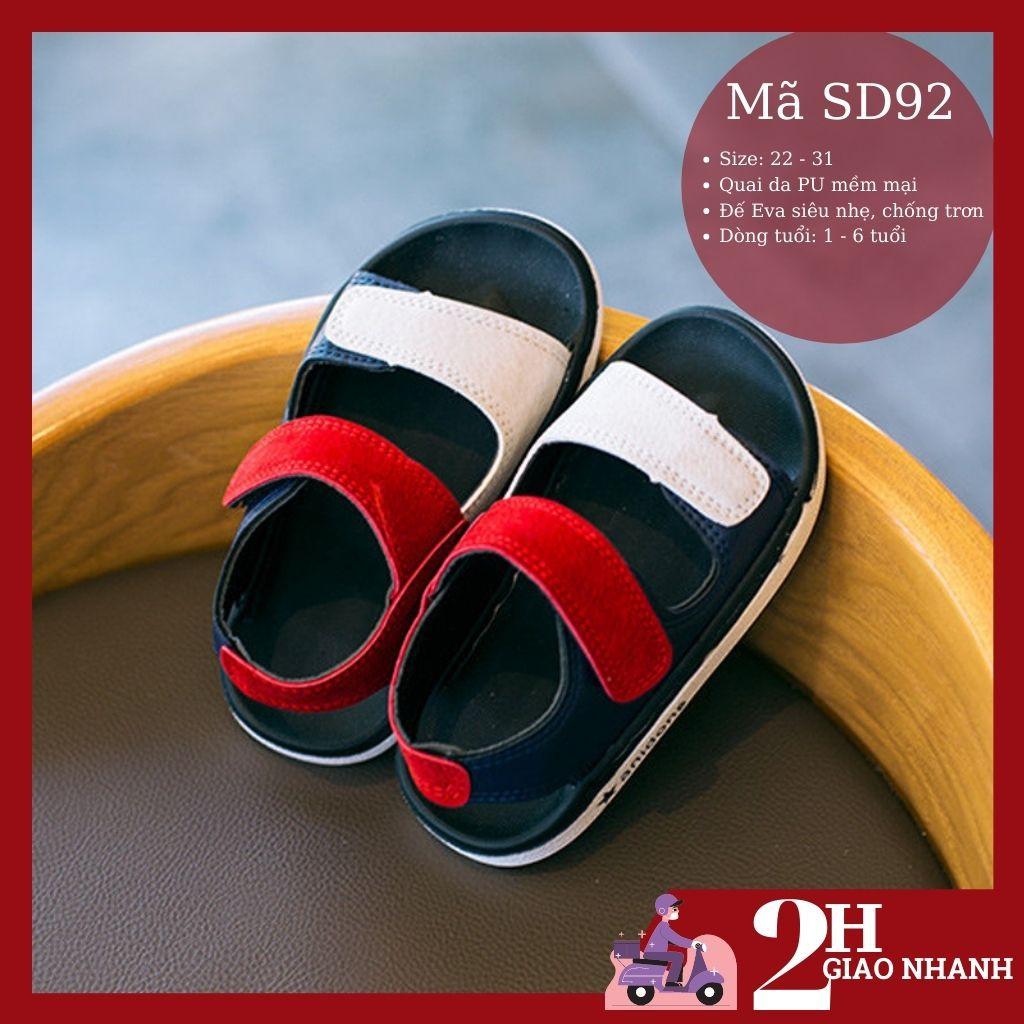 Dép sandal bé trai quai hậu da mềm 2 màu vàng đỏ chống trơn trượt cho bé 1 - 6 tuổi đi học đi biển SD92
