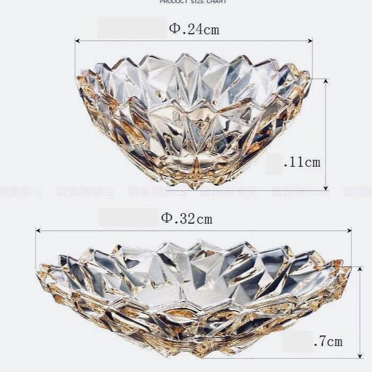 COMBO 2 KHAY THỦY TINH MÀU VÀNG CAO CẤP ĐỰNG HOA QUẢ, BÁNH KẸO