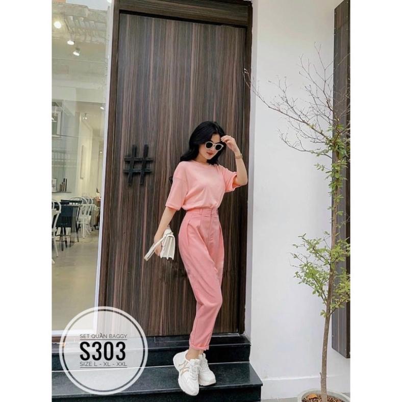 bigsize 60-90KG vmart Set quần baggy áo thun S303 hàng Quảng Châu cao cấp chiết eo giấu bụng