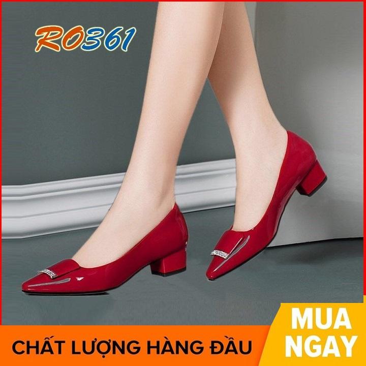 Giày búp bê nữ cao gót 2 phân hàng hiệu rosata đẹp hai màu đen đỏ ro361