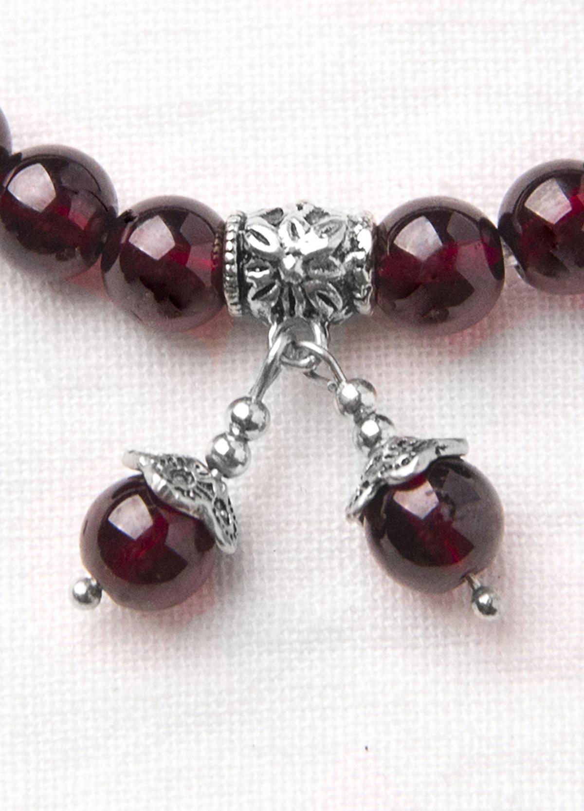 Vòng tay đá Garnet phối hạt đôi treo mệnh hỏa, thổ - Ngọc Quý Gemstones