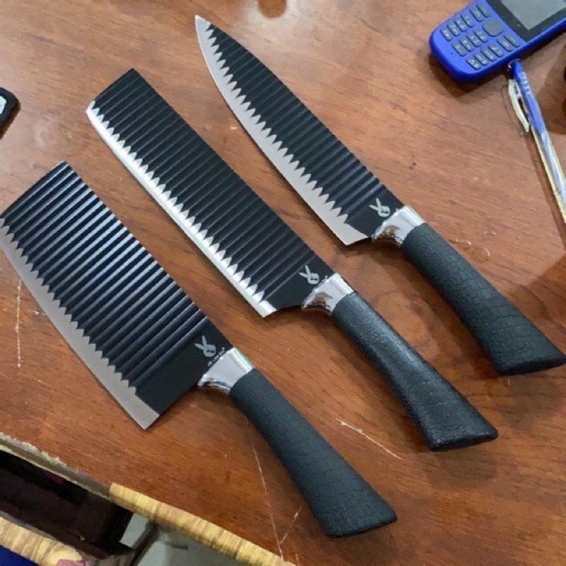 [COMBO DAO] Bộ 3 dao Nhật Bản thép không gỉ thân dao gợn sóng chống dính siêu bén (chuyên thái, lọc thịt, gọt hoa quả)