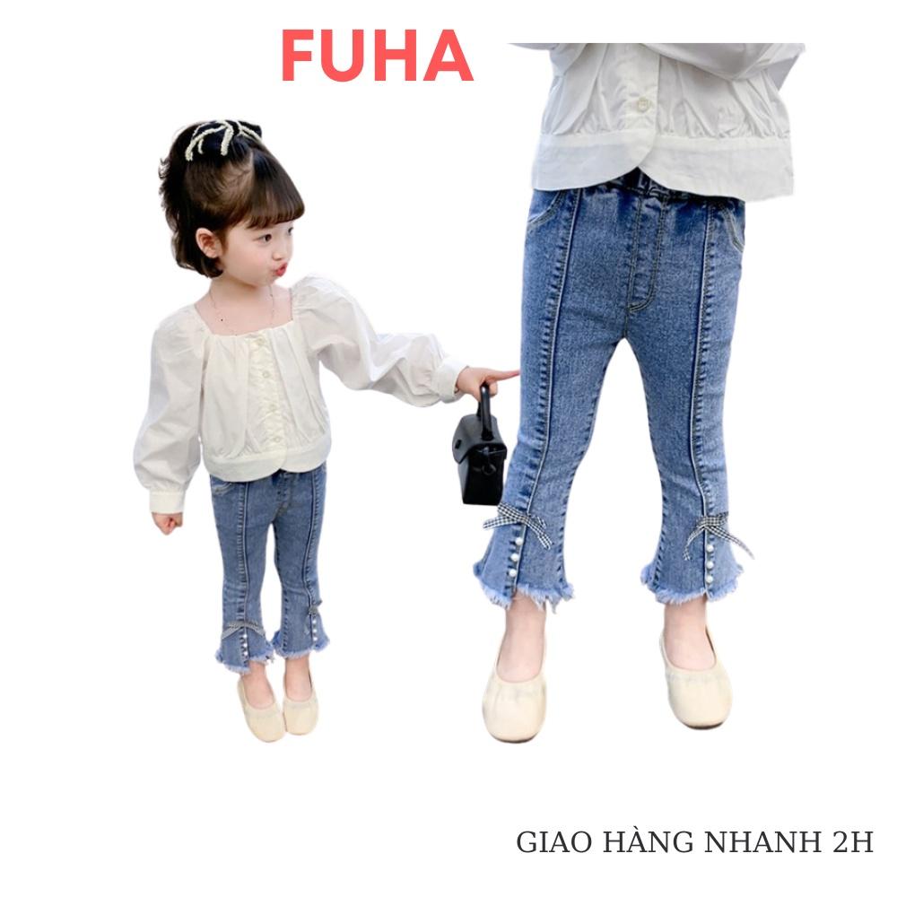 Quần jean ống loe cho bé gái FUHA, quần bò hàng Quàng Châu bé 10kg đến 20kg