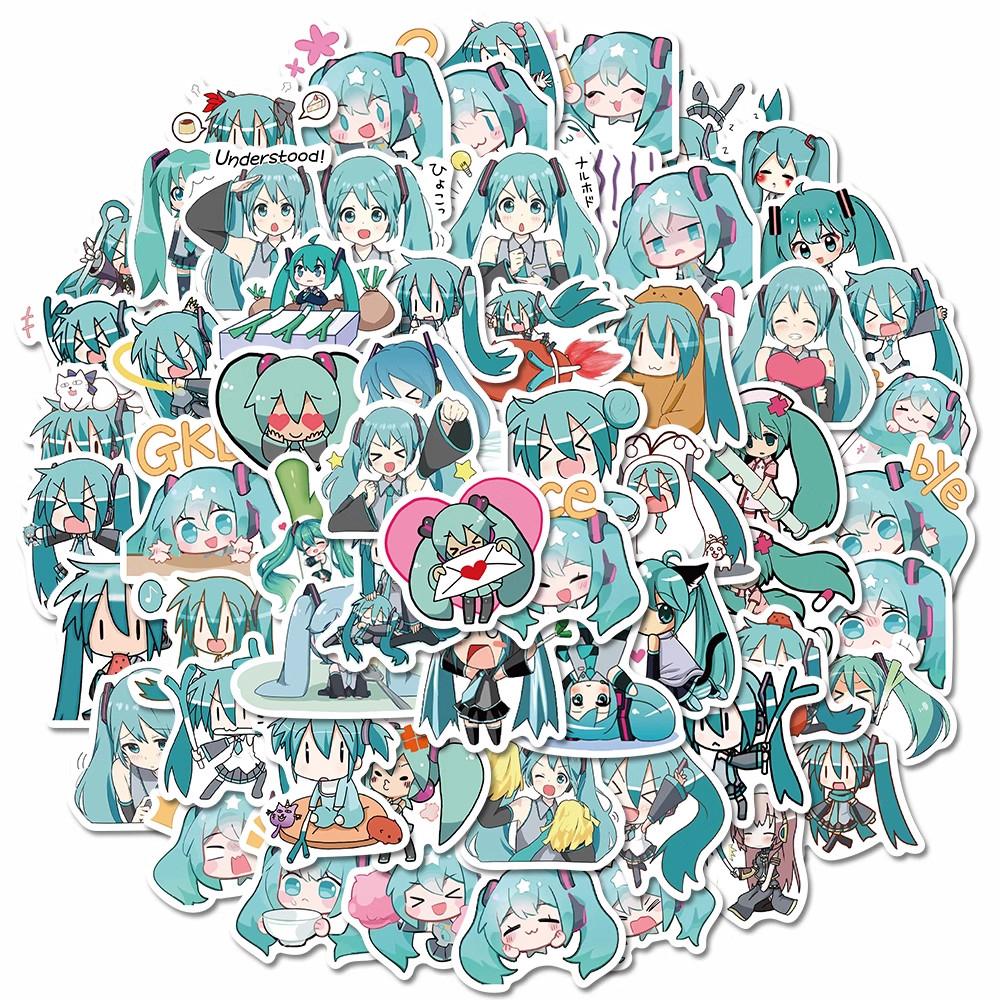 Hình ảnh Sticker Miku chibi hoạt hình cute trang trí mũ bảo hiểm, guitar, ukulele, điện thoại, sổ tay, laptop-mẫu S28