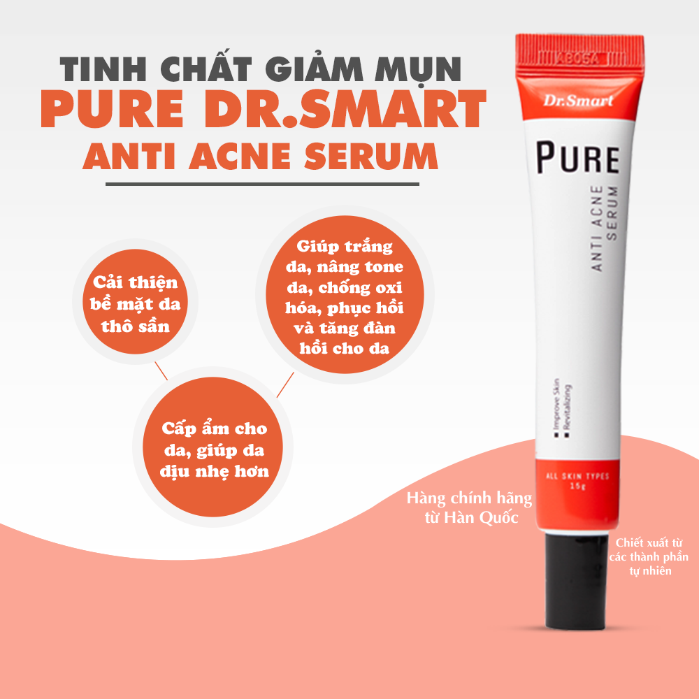 Serum giảm sưng mụn cho mọi loại da, serum giảm thâm mụn Anti Acne Serum Dr.Smart 15g