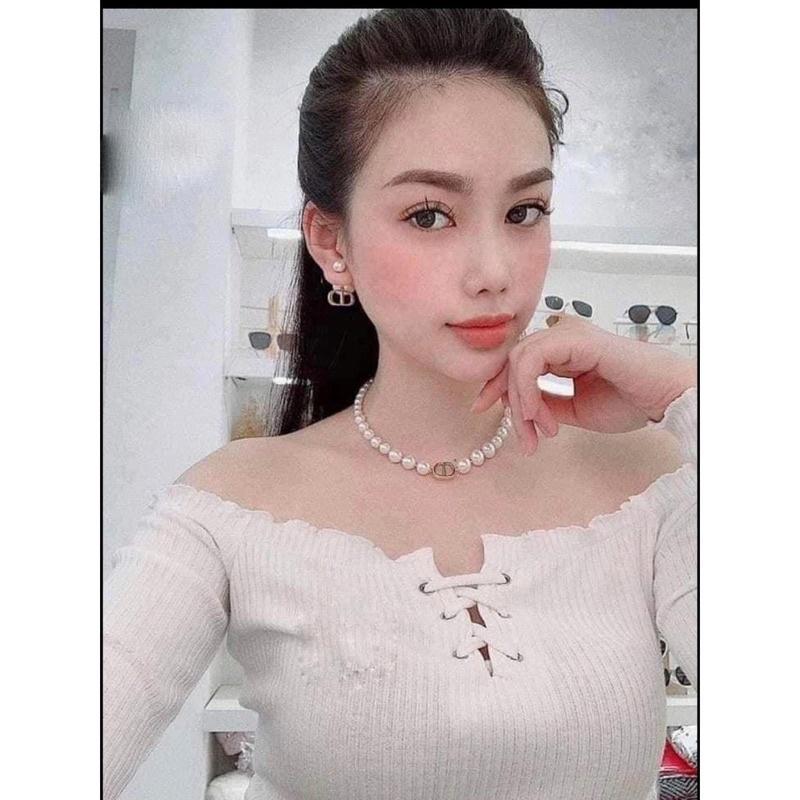 Set khuyên tai vòng cổ CD cao cấp thời trang, vòng cổ choker nữ cực hot hoa tai