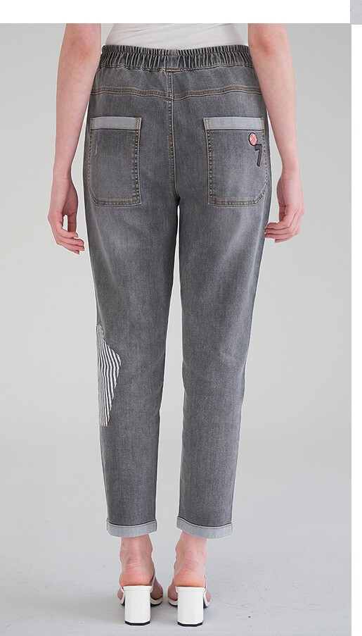 Quần Jeans thêu L/ racée xuất Hàn dành Nữ. Lưng chun dây rút tiện lợi. Form cropped baggy in họa tiết. Chất jeans mềm