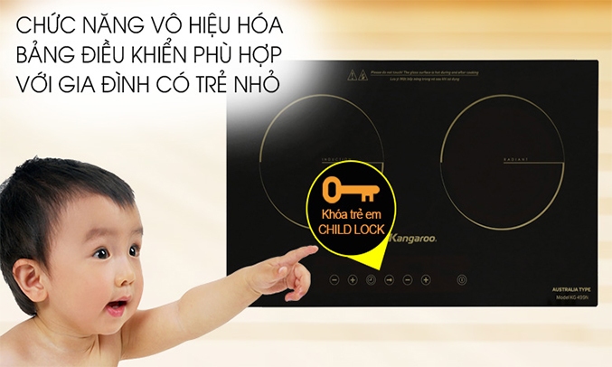 Bếp đôi điện từ - hồng ngoại Kangaroo KG499N khóa an toàn