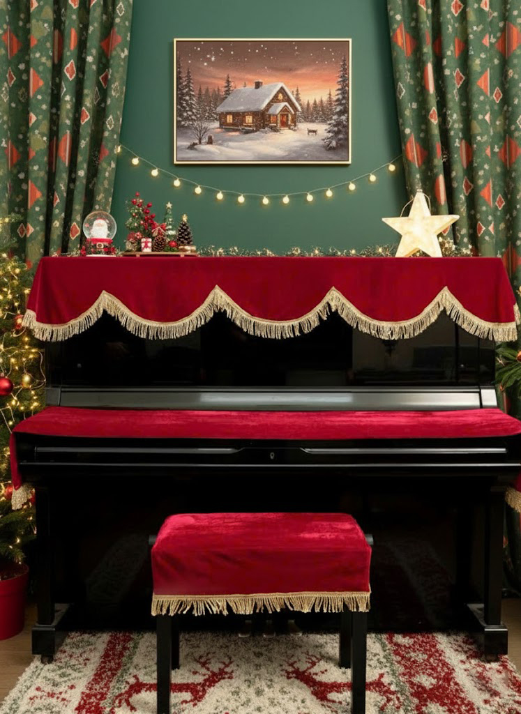 Khăn phủ đàn piano cơ đàn piano điện tử 88 phím nhung đỏ trang trí giáng sinh noel năm mới Tết - Hàng chính hãng