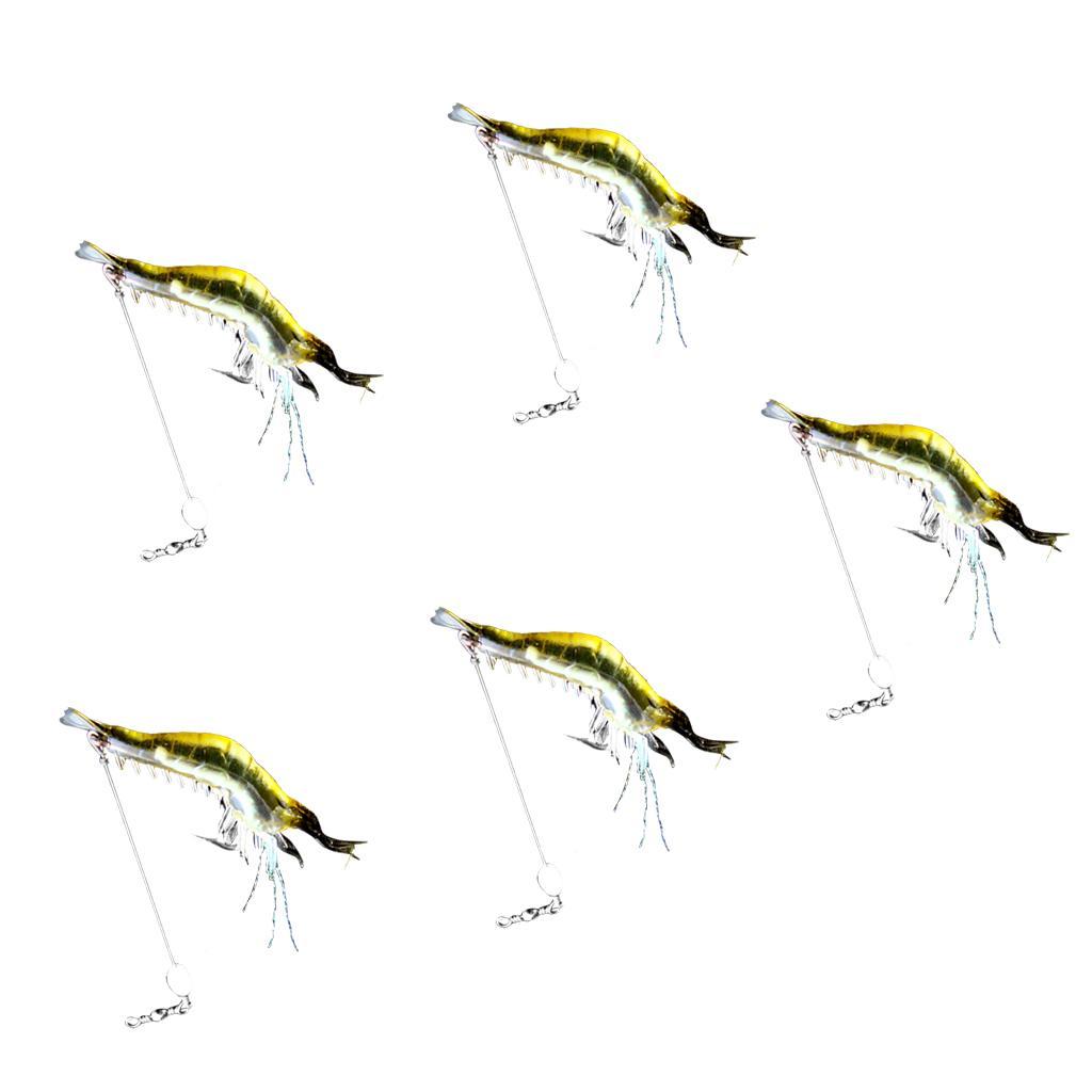5Pc Shrimp Bait Set Fishing Lures Kit Soft Lures Plastic Luminous Fishing Bait with Hooks Bead Swivels Bass Fishing Tackles