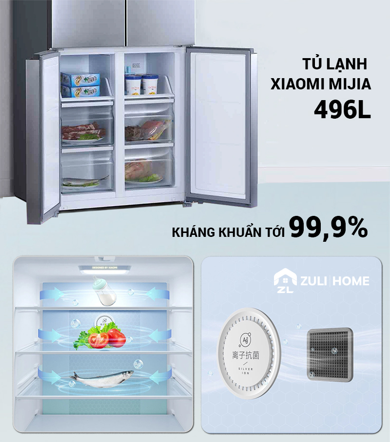 [Chỉ Giao Bên Ngoài Quá Cồng Kềnh ] Tủ Lạnh Xiaomi Mijia 496L 4 Cánh – Siêu TIết Kiệm Điện Có Ngăn Đông Mềm, Khử Khuẩn 99,99%, Tiết Kiệm Điện Kết Nối App Xiaomi - Hàng Nhập Khẩu