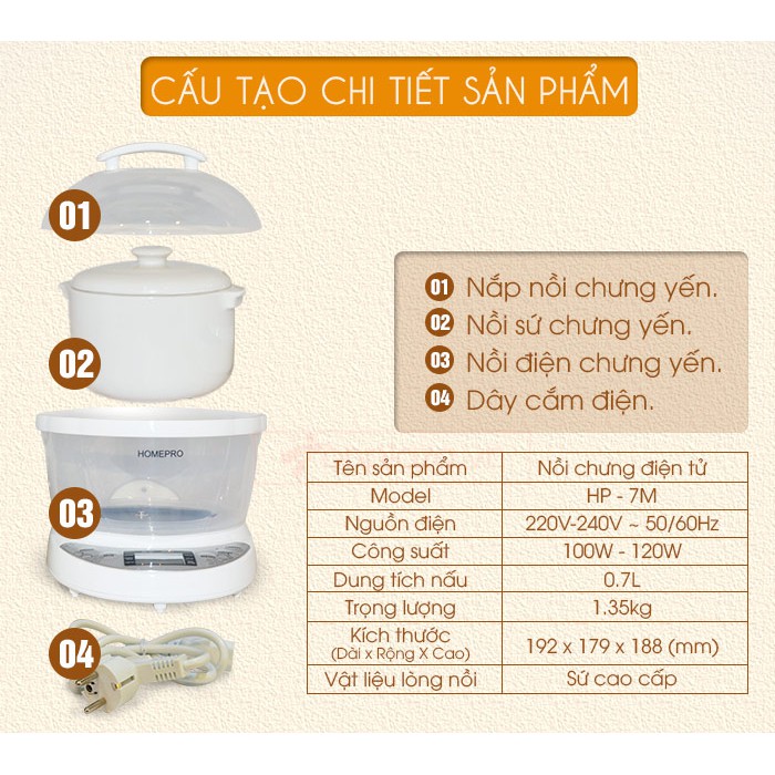 Nồi Chưng Yến Homepro 700ml HP - 7M Hàng chính hãng