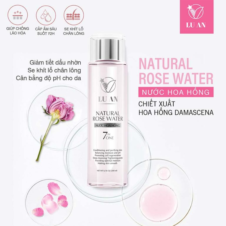 Nước Hoa Hồng Giúp Da Cân Bằng Độ Ẩm Và Se Khít Lỗ Chân Lông V LU AN Natural Rose Water 7IN1