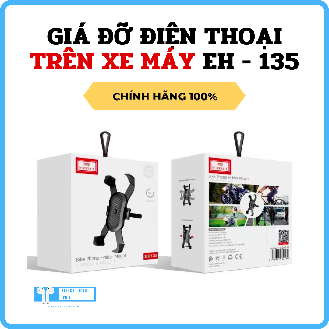 Kẹp Điện Thoại ĐỆM SILICON Trên Xe Đạp + Xe Máy EH – 135 - NHỰA ABS, XOAY 360 ĐỘ, HỖ TRỢ TỚI KÍCH THƯỚC 6.8INCH Hàng chính hãng