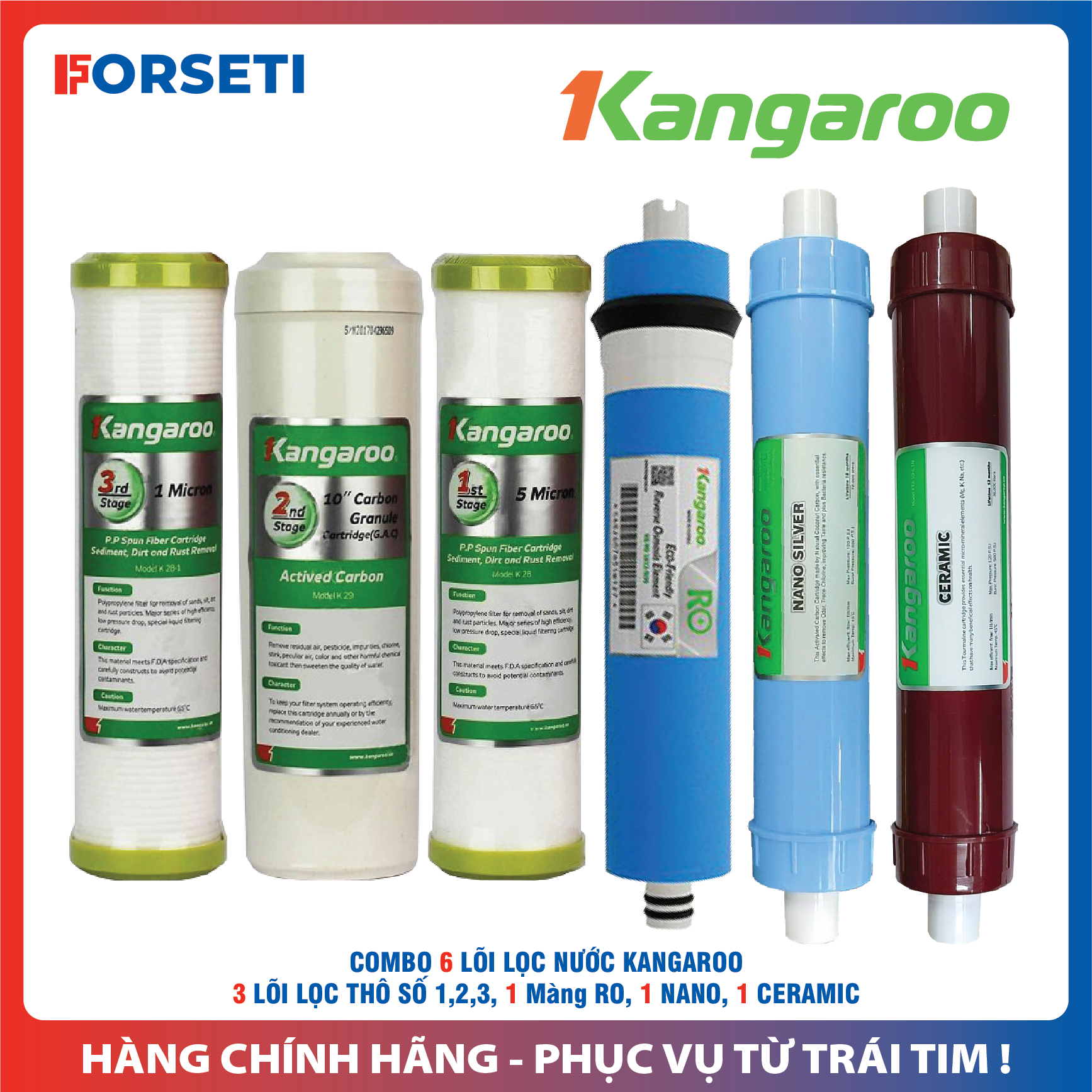 Combo 6 lõi lọc nước Kangaroo hàng chính hãng cho máy KG103A, KG103KV, KG103 VTU