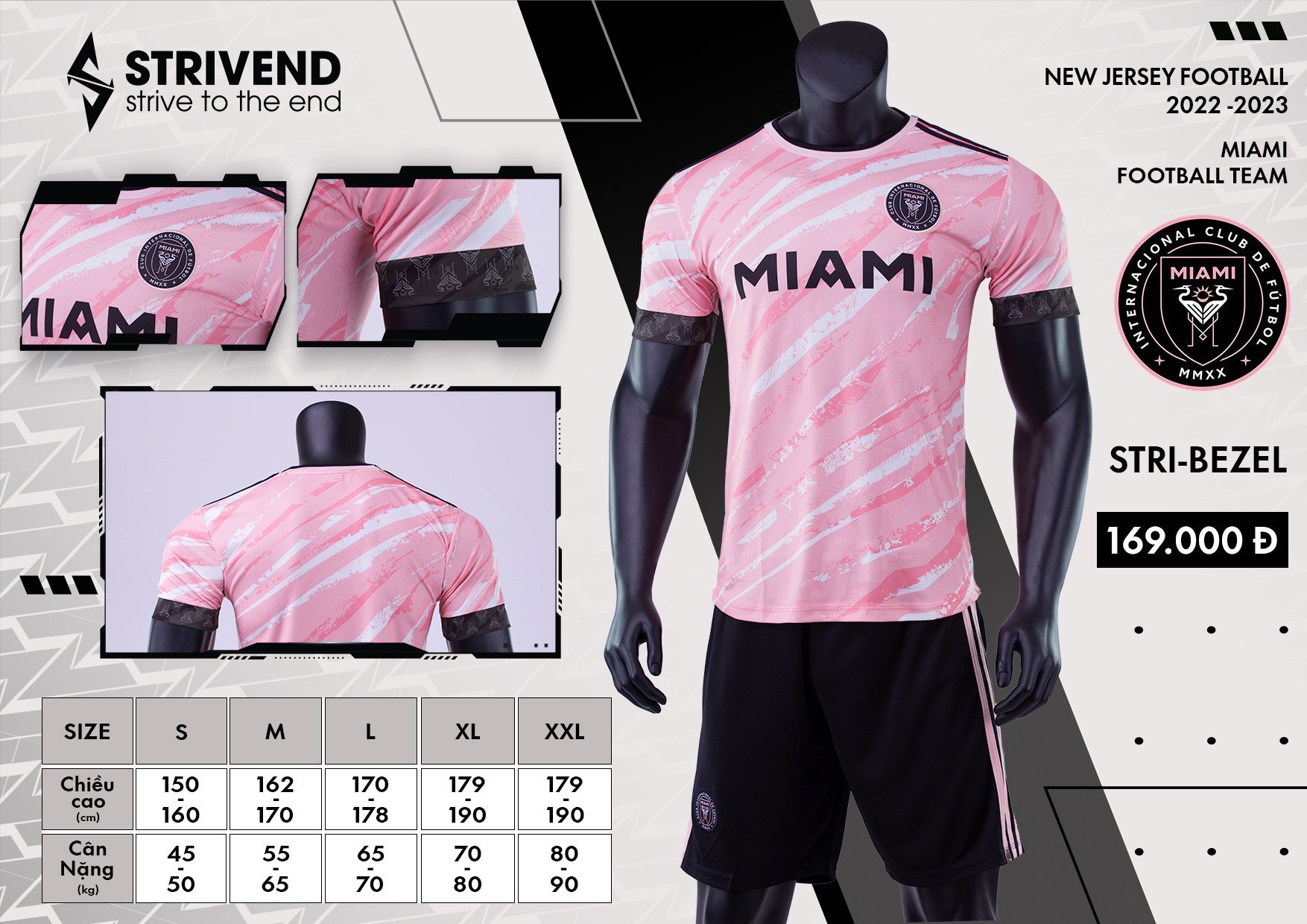 Quần áo bóng đá Inter Miami màu hồng Strivend cao cấp 2023