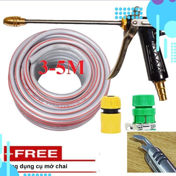 Bộ dây vòi xịt nước rửa xe, tưới cây . tăng áp 3 lần, loại 3m, 5m 206319 cút sập,nối vàng+ tặng mở chai