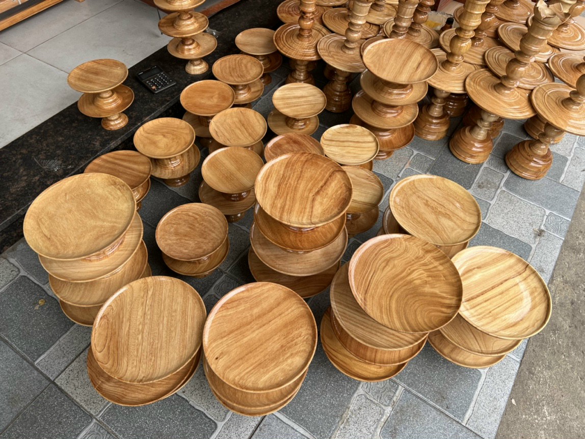 Mâm bồng bằng gỗ gõ,đĩa chưng hoa quả bàn thờ ngang 27 cm