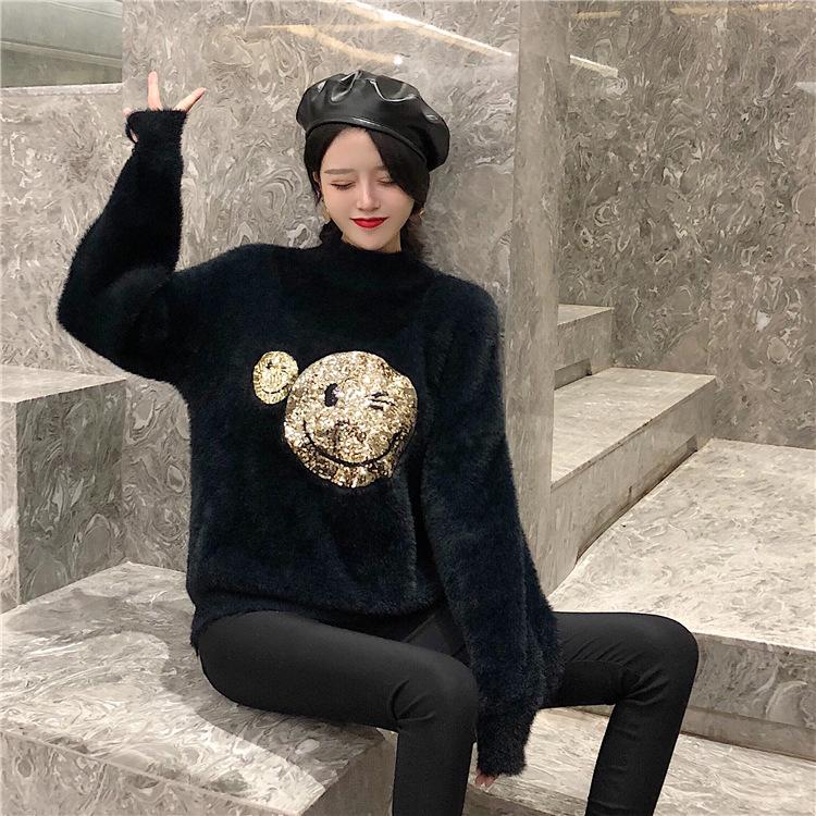 SHOPPRO - Áo Len Nữ Dáng Rộng Dạo Phố Kiểu Áo Len  Đan Họa Tiết Mặt Cười Kim Sa - THỜI TRANG THU ĐÔNG 2085