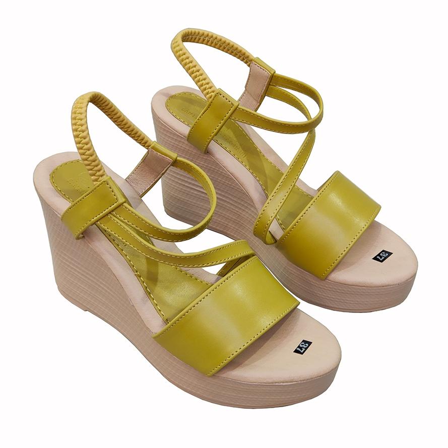 Giày Sandal Nữ Đế Xuồng TiTi ĐÔ Da Bò Thật Cao Cấp 9cm DNU2155b