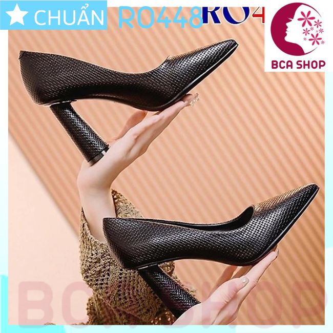 Giày cao gót nữ 8p RO448 ROSATA tại BCASHOP da vân nhám thời trang, gót trụ cách điệu - màu đen