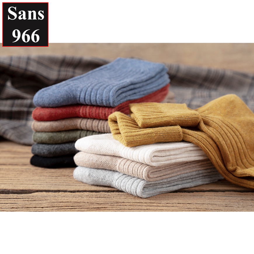 Tất cao cổ nữ vintage hàn quốc Sans966 vớ len gân trơn basic cotton dày dặn đẹp nhiều màu nâu trắng đen nâu xanh đỏ