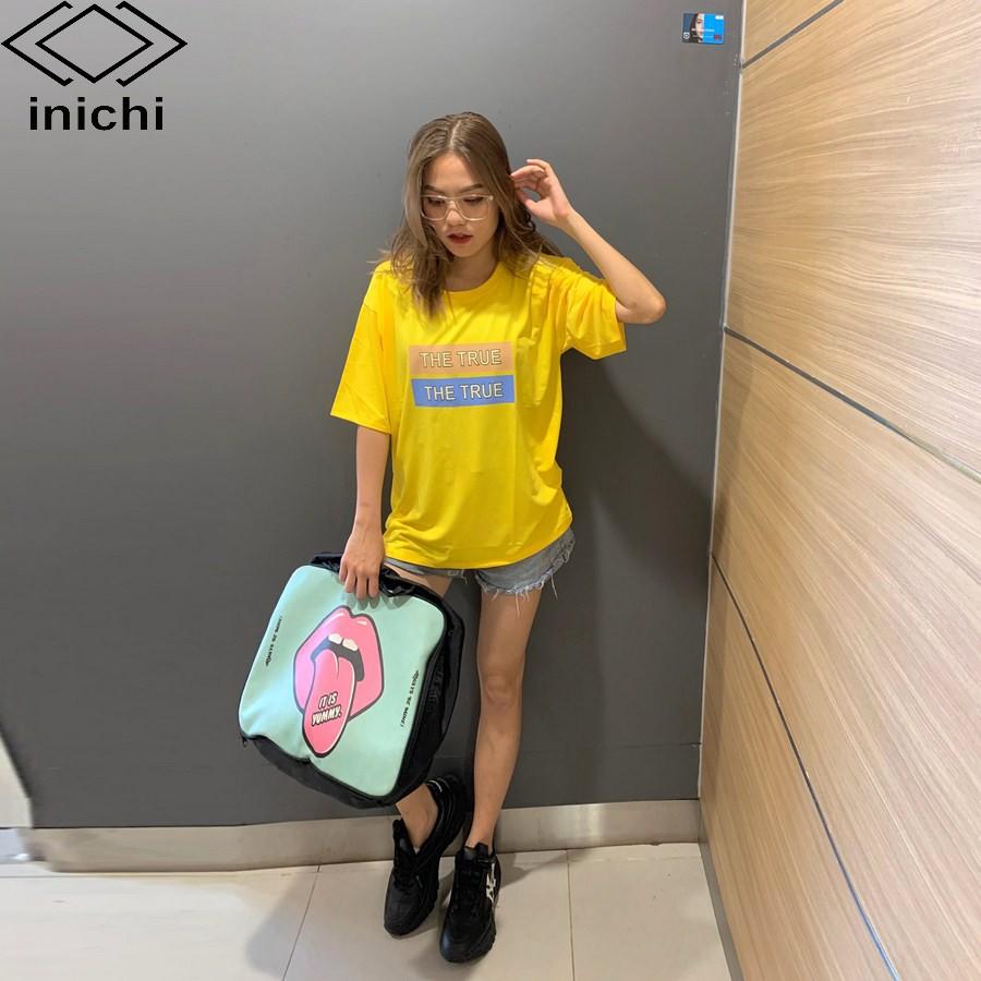 Áo thun tay lỡ form rộng Unisex INICHI hình in chữ THE TRUE hot trend - IC623 màu vàng
