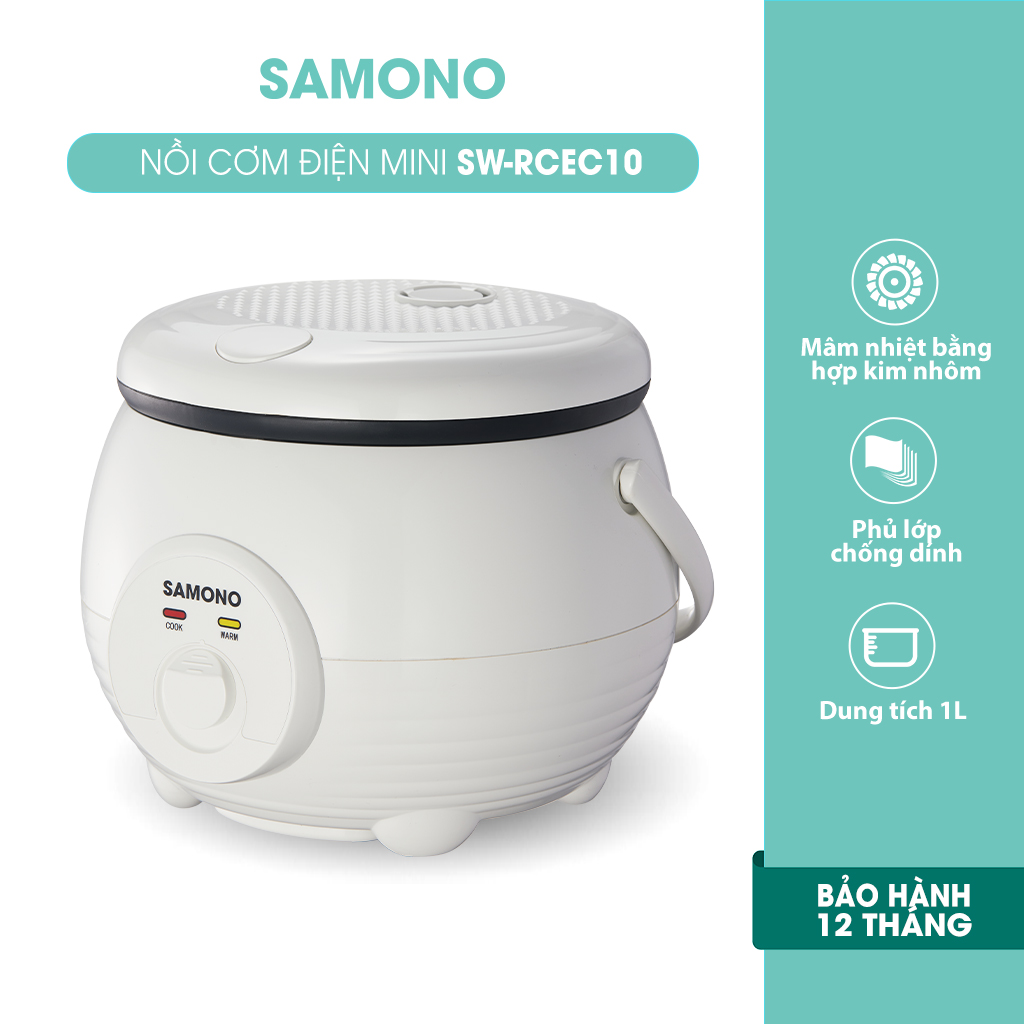 Nồi Cơm Điện Mini SAMONO Dung tích 1 Lít Lòng nồi chống dính Mâm nhiệt bằng hợp kim nhôm SW - RCEC10 - HÀNG CHÍNH HÃNG