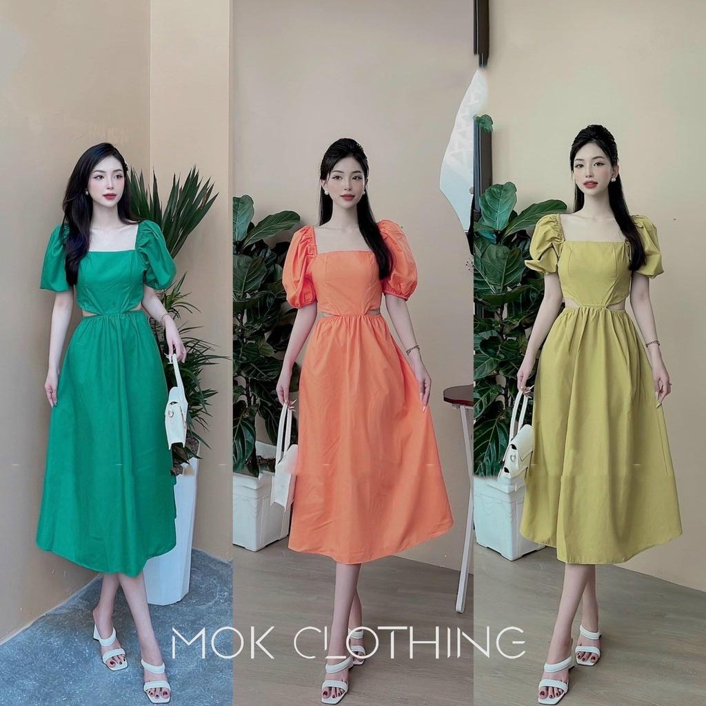 Đầm váy cổ vuông xoắn ngực dáng dài xinh xắn 3 màu sắc kèm ảnh thật