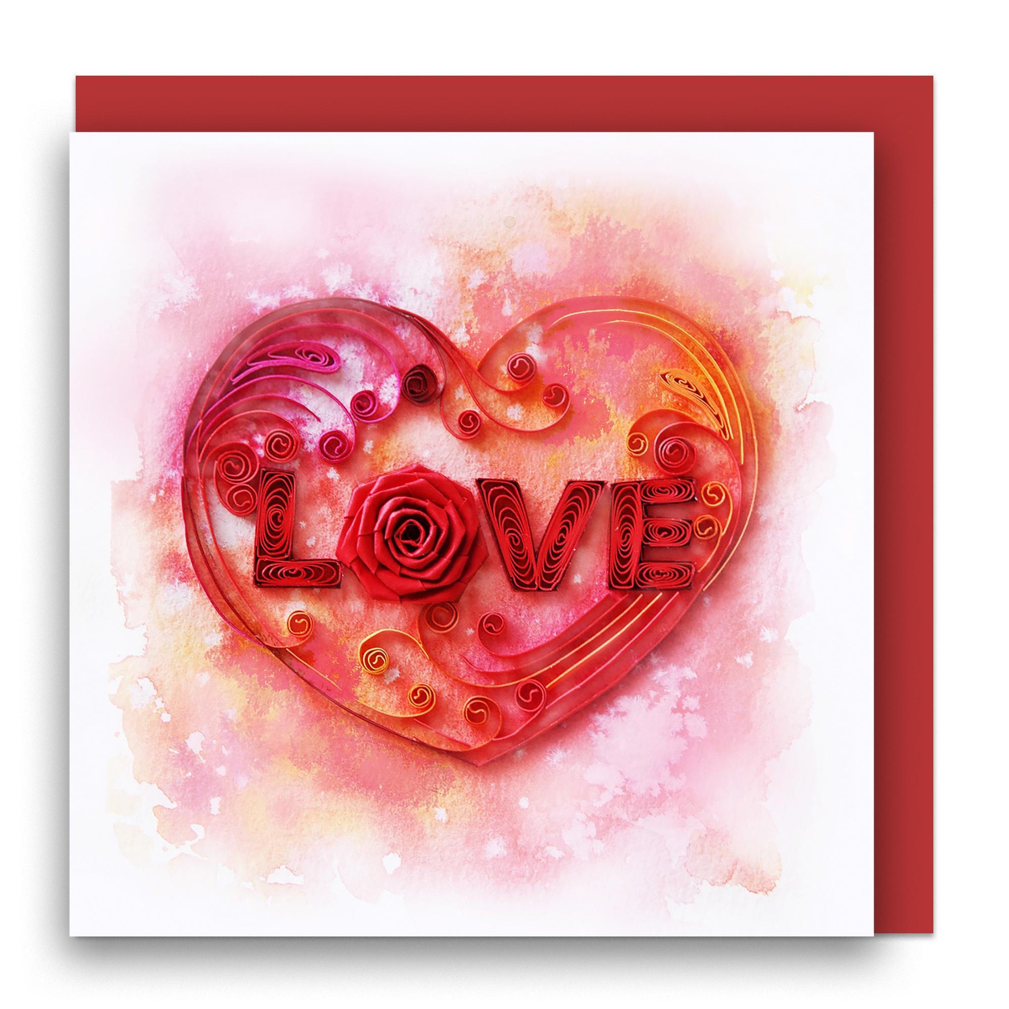 Thiệp Giấy Xoắn (Quilling Cards) - Thiệp Sinh Nhật, Tình Yêu, Chúc Mừng - LOVE 15x15cm