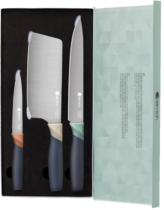 Bộ Dao Thép Diamond 3 Món Đóng Hộp Elmich EL8410, Hàng Chính Hãng, Chống Trượt, Chống Ăn Mòn-JoyMall