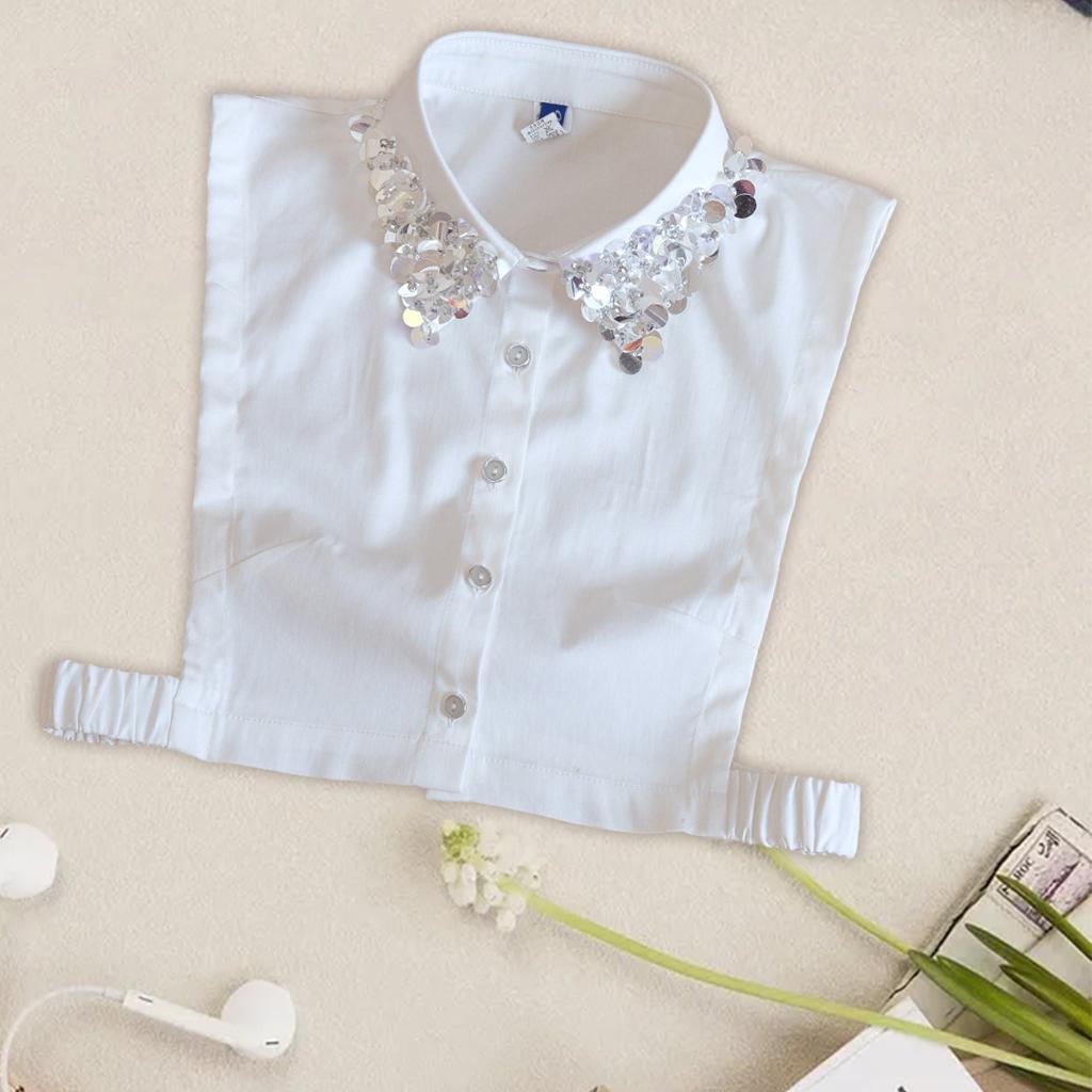 Women's Fashion Sequins Fake Collar Half Shirt Cotton Big Lapel False Collar Sweater Accessories
