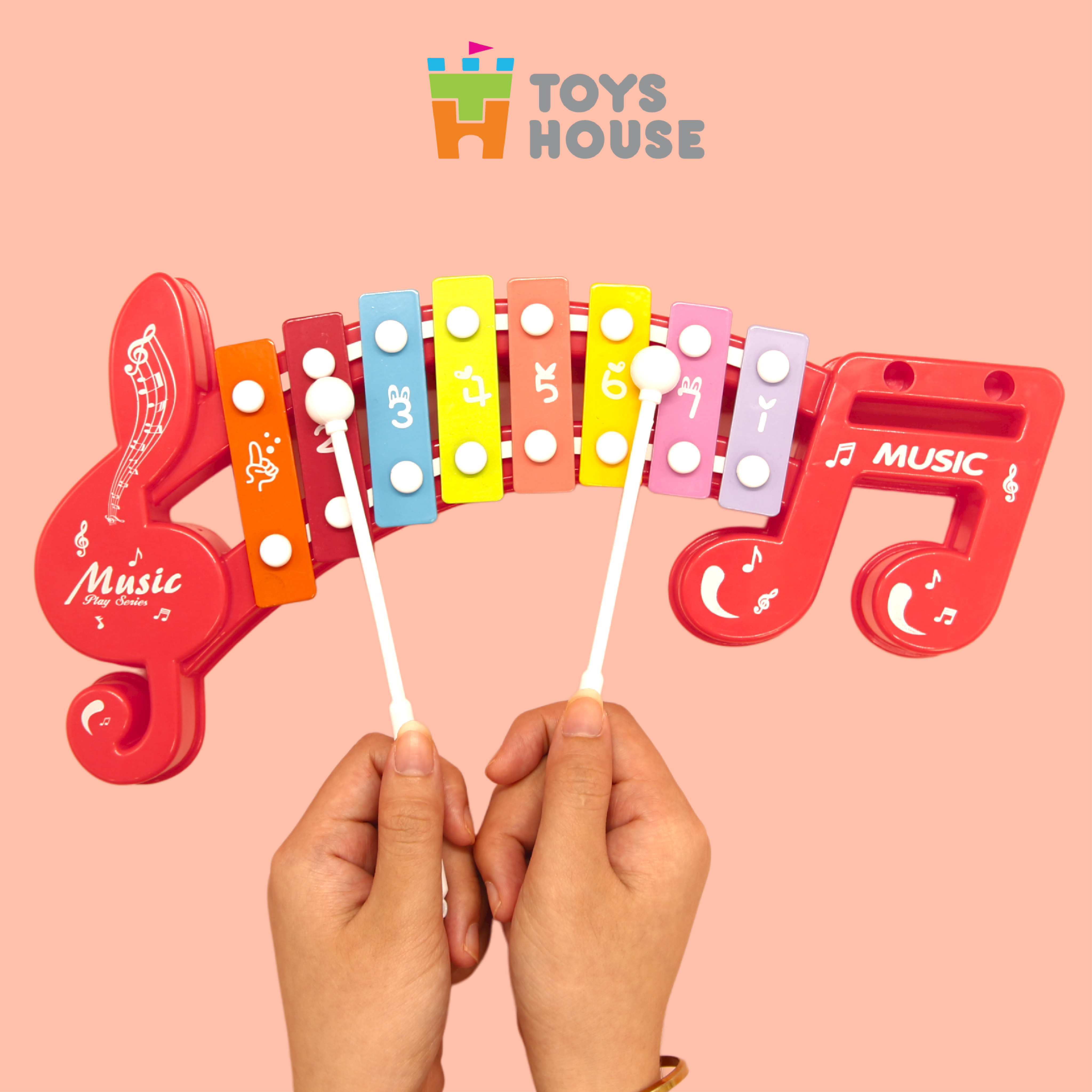 Đồ chơi đàn gõ Xylophone cho bé 8 phím hình nốt nhạc - Đồ chơi âm nhạc cho bé Toyshouse 683-2