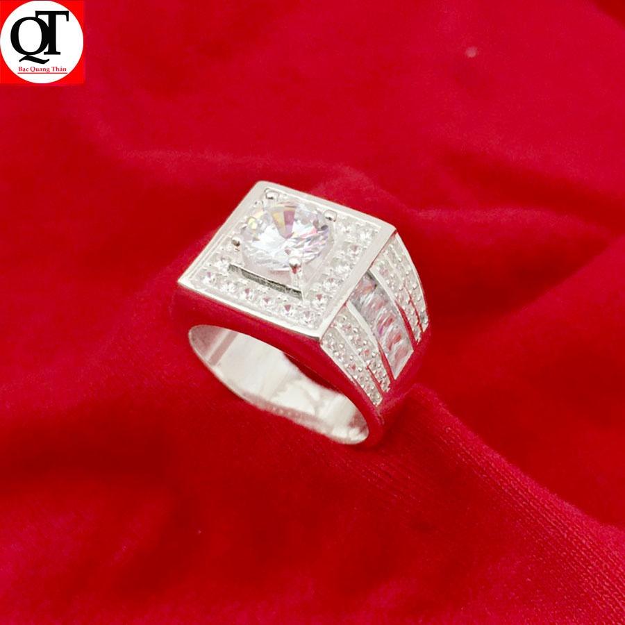 Nhẫn bạc nam Bạc Quang Thản phong cách Hàn Quốc ổ cao gắn kim cương nhân tạo 6 ly chất liệu bcaj thật