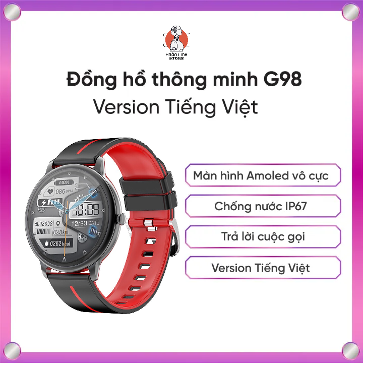 Đồng Hồ Thông Minh Lenovo G98 - Bản Full Tiếng Việt - Màn hình Amoled - Theo Dõi Giấc Ngủ Nhịp Tim - Cuộc Gọi Bluetooth - Hàng Chính Hãng