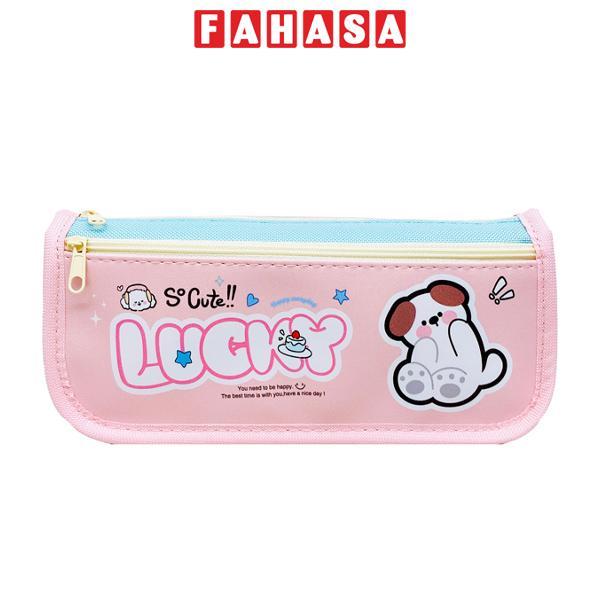 Bóp Viết Lucky Hình Cún 2 Ngăn Khóa Kéo - Yescholar 5023 - Màu Hồng